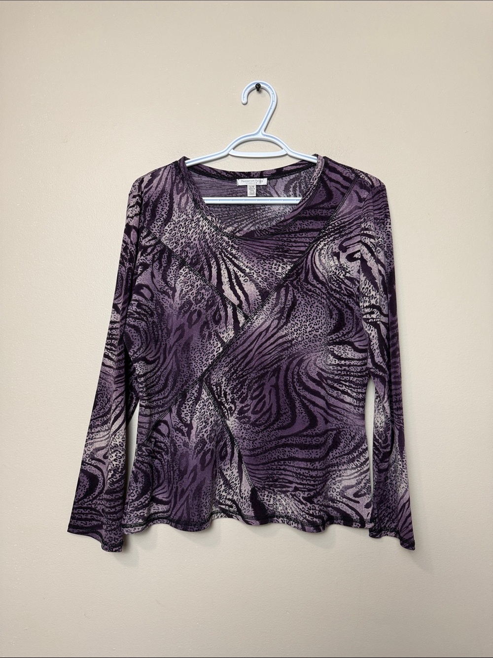 Proportion Petite Conrad C Purple Animal Print Long Sleeve Top size L